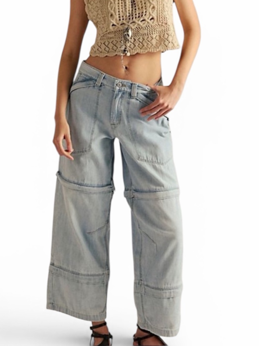Free People~We The Free Trailblazer Convertible Zip Slouchy Jean